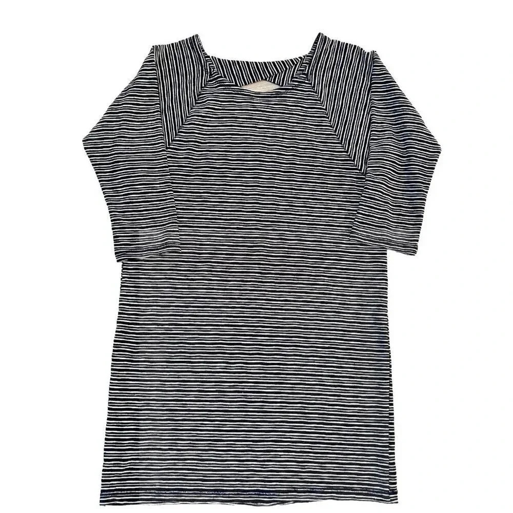 Talbots Women’s Striped Mini Shift Dress Size Small Navy Blue White Slub Knit